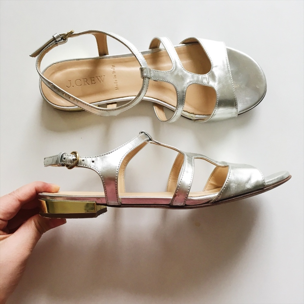 J. Crew Silver and Gold Gladiator Sandals Alie